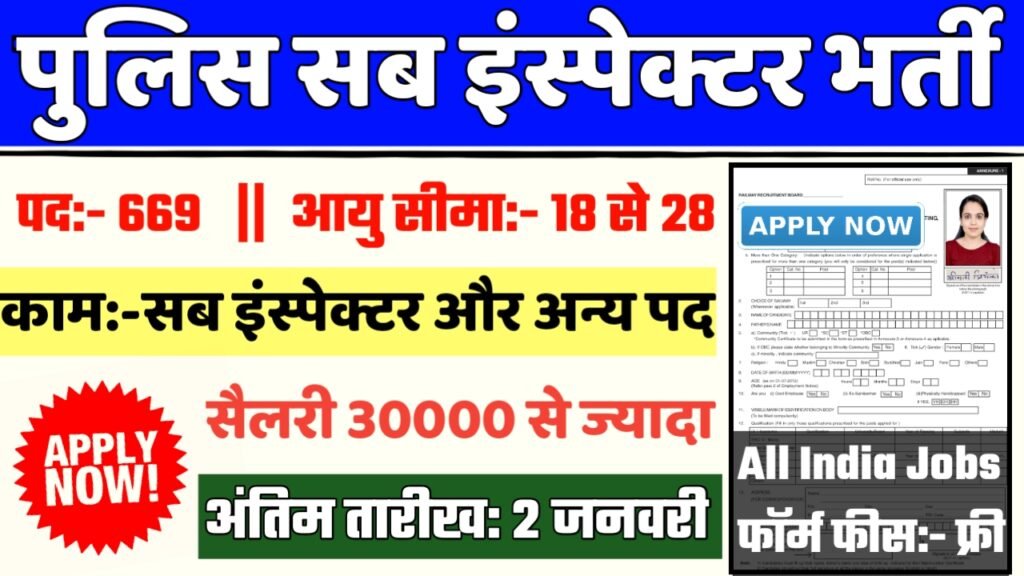 Police Sub Inspector Recruitment 2024- पुलिस सब इंस्पेक्टर भर्ती 2024 का नोटिस जारी