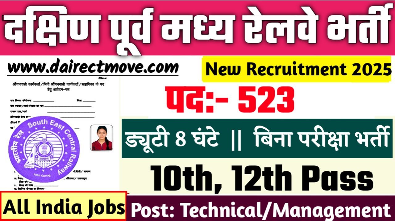SECR Internship New Bharti 2025- दक्षिण पूर्व मध्य रेलवे भर्ती 2025, Authoritative Notice Out