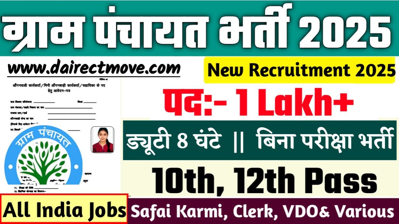 Gram Panchayat New Vacancy 2025- ग्राम पंचायत में 10वीं पास के लिए आई बड़ी भर्ती, जल्दी करे