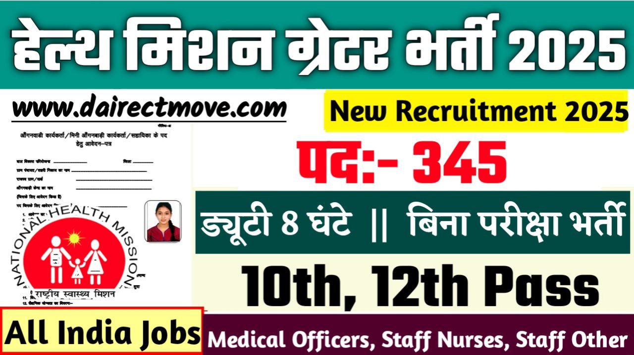 Urban Health Mission New Vacancy 2025- हेल्थ मिशन ग्रेटर में 10वीं पास के लिए आई बड़ी भर्ती, जल्दी करे