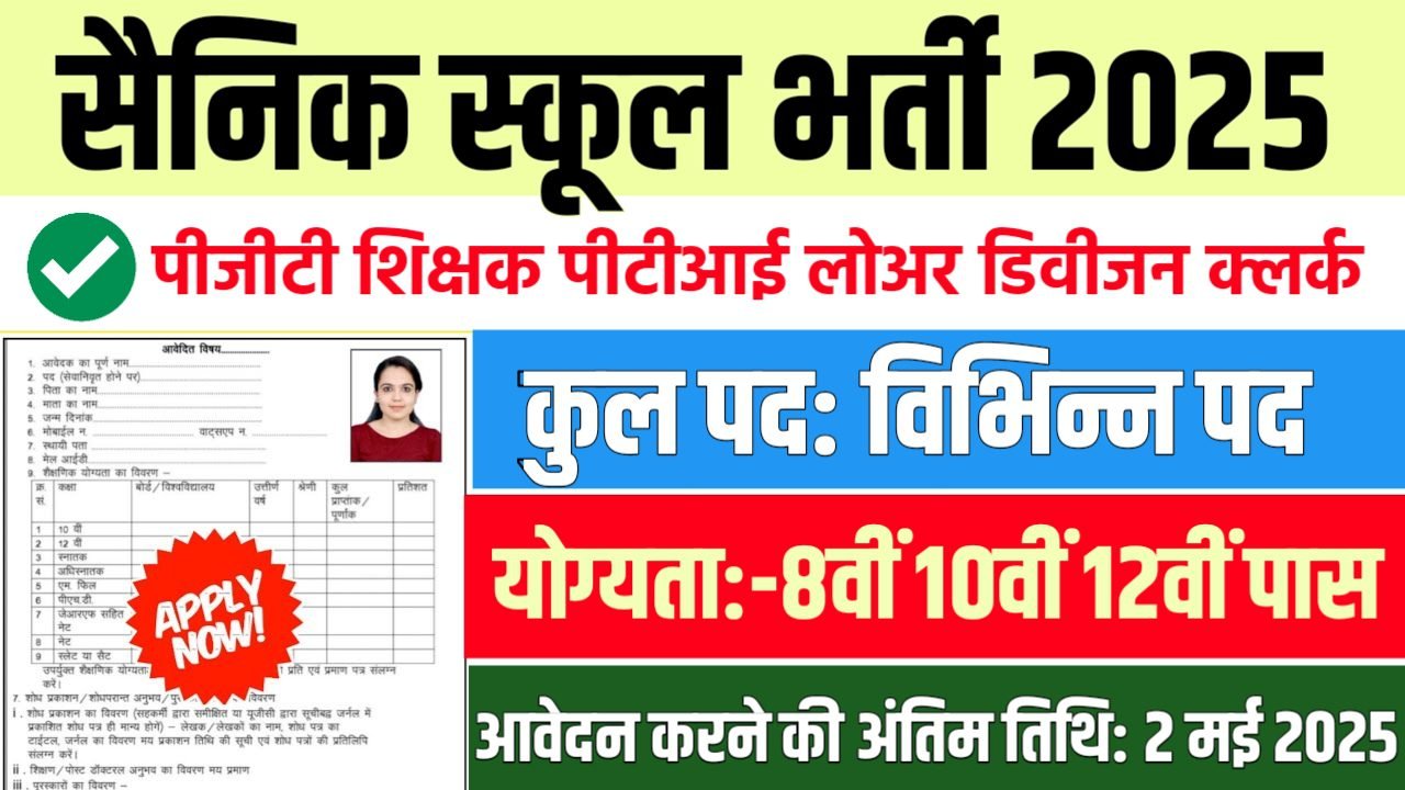 School LDC New Vacancy 2025- सैनिक स्कूल भर्ती 2025, Authoritative Notice Out