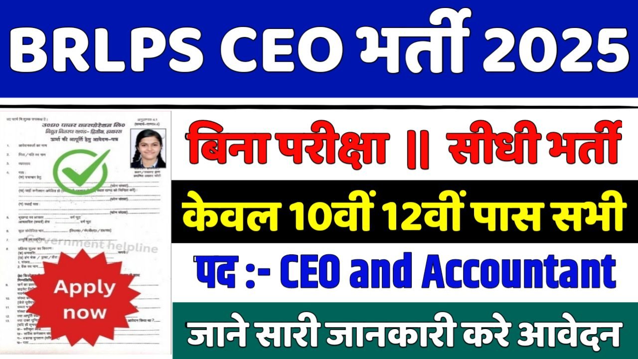 BRLPS CEO New Vacancy 2025- बिहार ग्रामीण आजीविका संवर्धन सोसाइटी भर्ती 2025, Authoritative Notice Out
