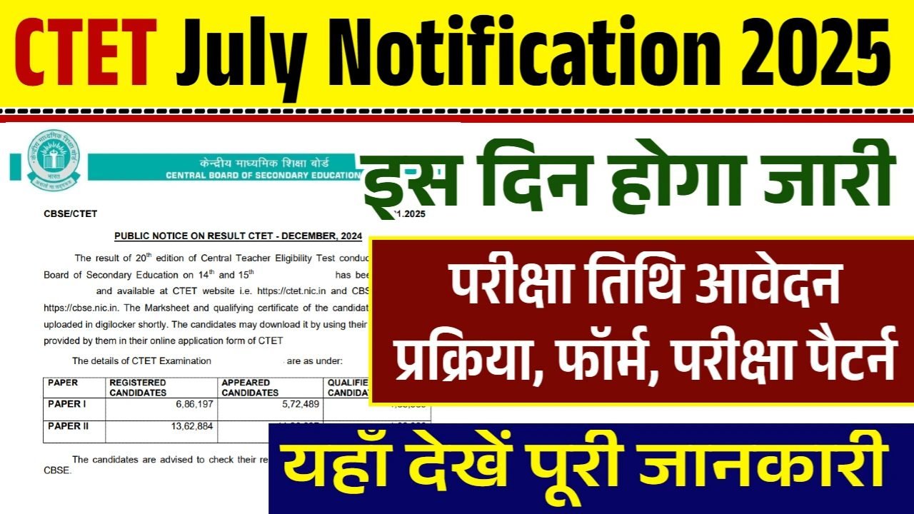 CTET July Notification 2025: सीटीईटी जुलाई नोटिफिकेशन यहाँ देखें बड़ी अपडेट