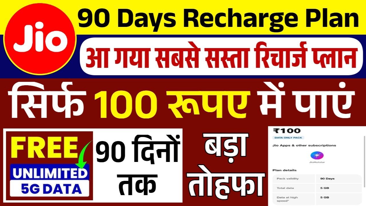 90 Days Recharge Plan: जियो वाली की बल्ले-बल्ले, 100 रूपए वाला सस्ता रिचार्ज
