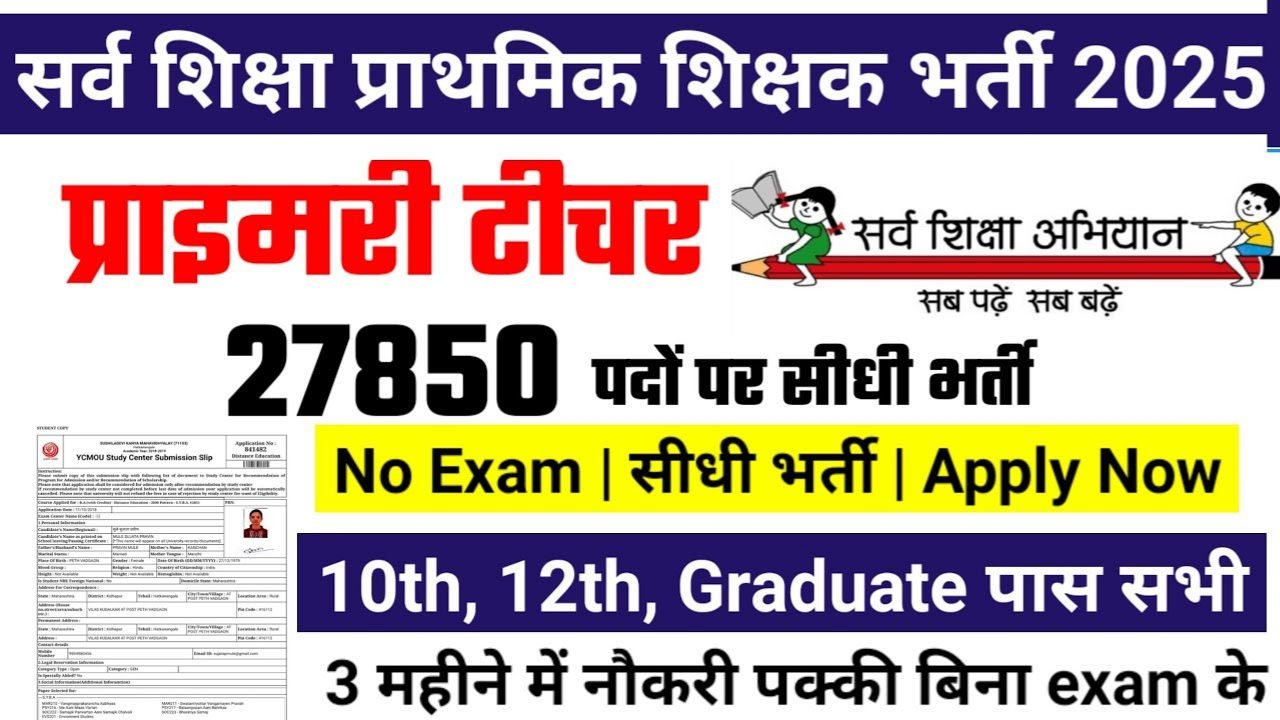 Primary Teacher Recruitment 2025: प्राथमिक शिक्षक मे 27850 पदों पर भर्ती, Primary Teacher, Peon, Helper
