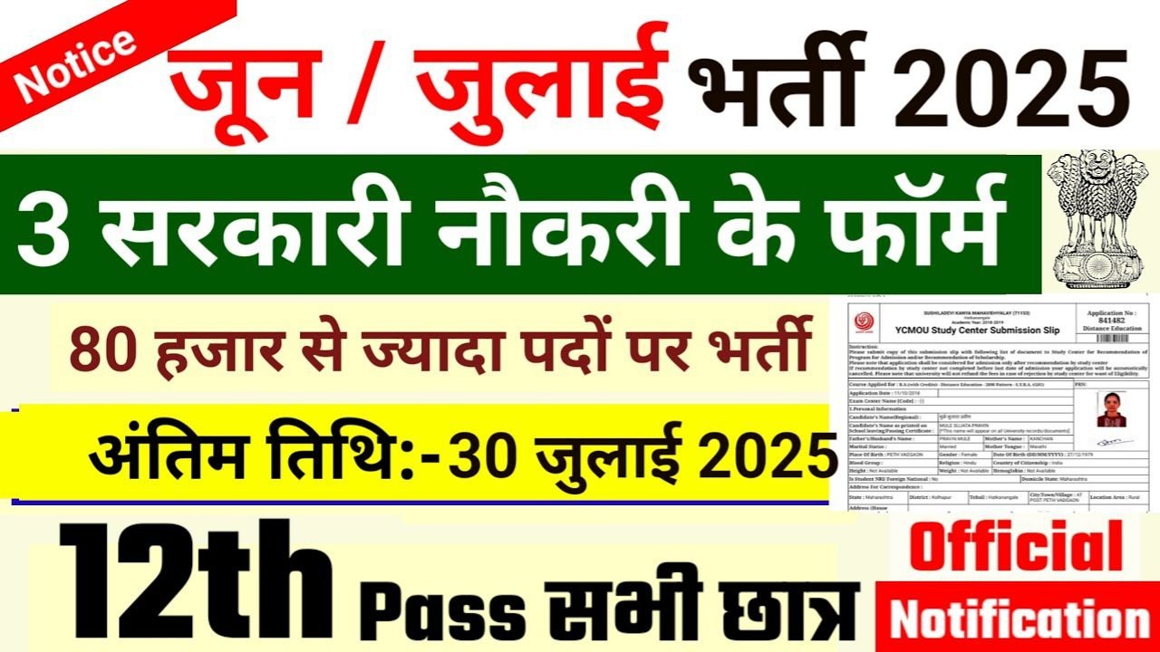 Top 3 Government Job Vacancy in July 2025 – कुल पद: 80,000+, अंतिम तिथि: 30 जुलाई 2025