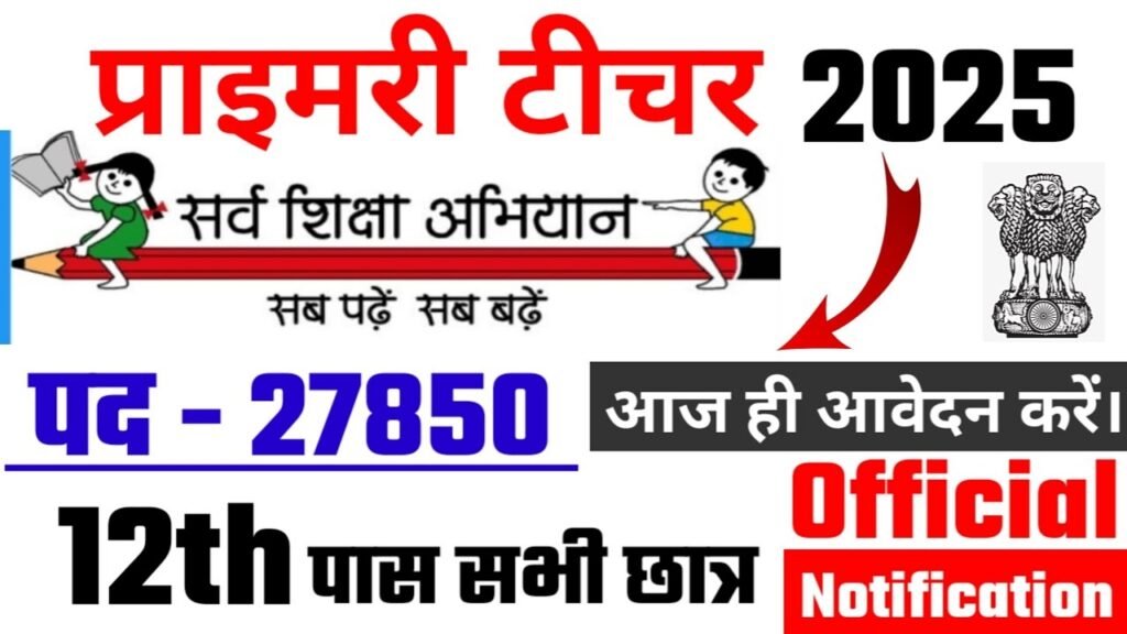 Primary Teacher New Vacancy 2025- सर्व शिक्षा अभियान में 27,850 पदों पर आई बंपर भर्ती, Primary Teacher ,Poen ,Helper