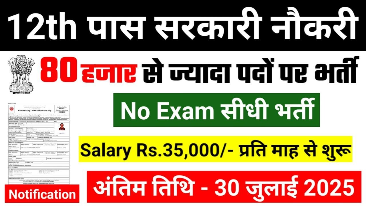 Top 3 Government Job Vacancy in July 2025 – कुल पद: 80,000+, अंतिम तिथि: 30 जुलाई 2025 (बिना परीक्षा के)